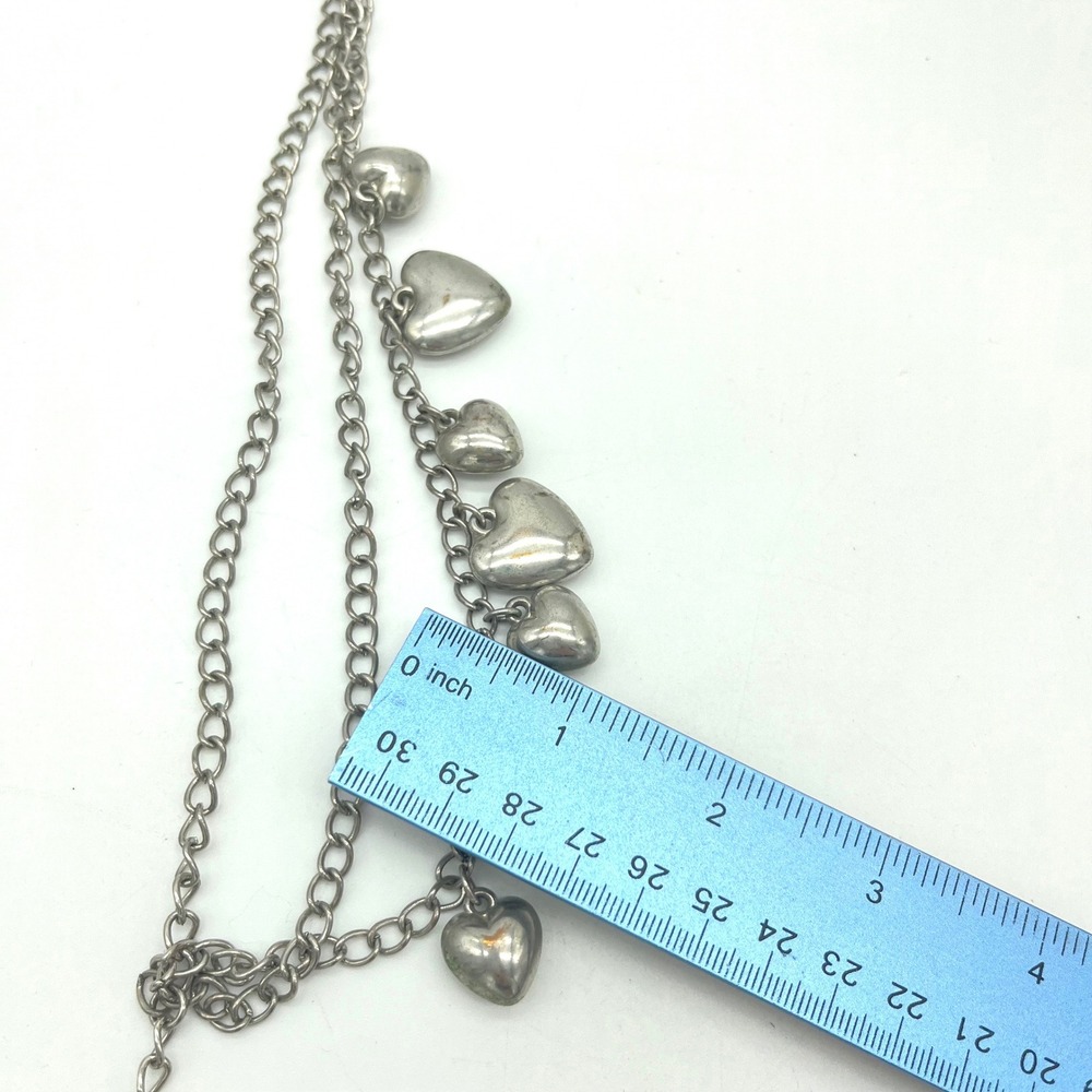Silver Tone Multi Strand Heart Charm Necklace Layered‎ Choker Style - Picture 7 of 7
